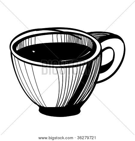 Luonnos kahvikuppi kahvin pavut