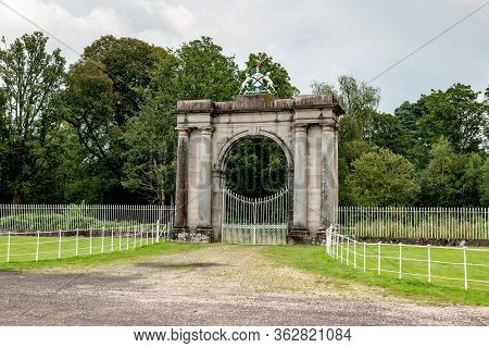 Rossdhu Front Gate Of Medieval Clan Colquhoun Estate Near Loch Lomond In Scotland, Uk