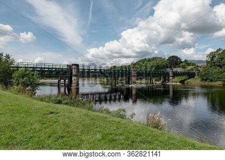 Train Girder Bridge Across River Lochy Near Inverlochy Castle In Nice Sunny Summer Weather With Blue