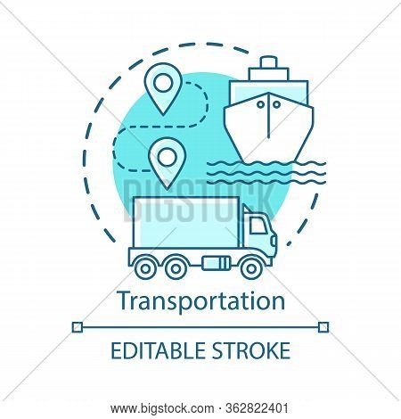 Transportation Concept Icon. Shipping By Sea And By Land. Route, Ship, Truck. Logistics And Distribu