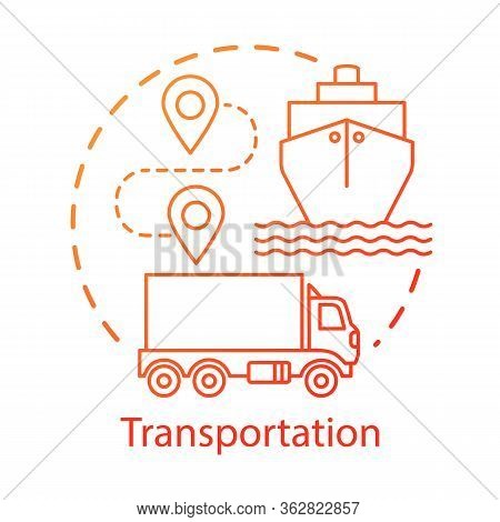 Transportation Concept Icon. Shipping By Sea And By Land. Route, Ship, Truck. Logistics And Distribu
