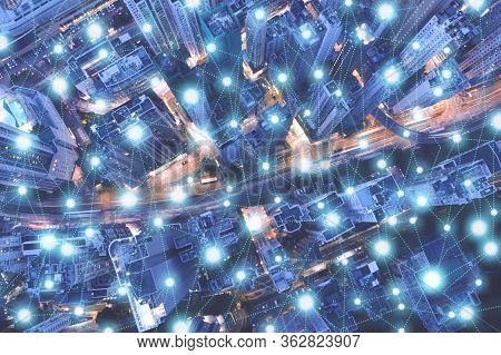 Wireless Technology, Internet Of Things Concept, Smart City Connected By Intelligence Network, Abstr