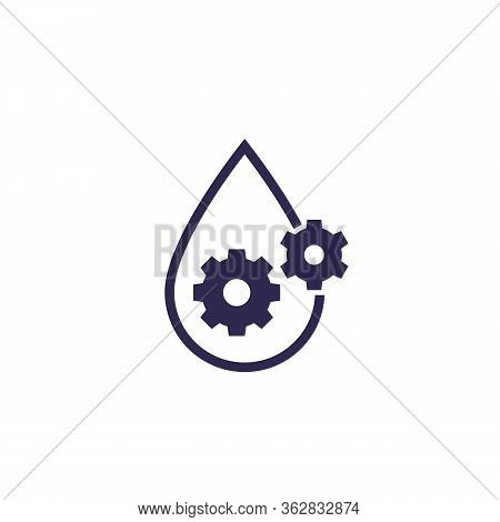 Lubricant, Oil Icon, Drop And Gears, Eps 10 File, Easy To Edit