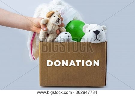 Donation Box With Kids Toys. Volunteer Support For The Poor And Needy During Coronavirus Quarantine.