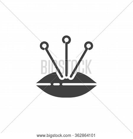 Sewing Pins And Pin Cushion Vector Icon. Filled Flat Sign For Mobile Concept And Web Design. Pincush
