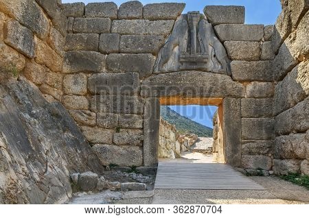 Lion Gate Was The Main Entrance Of The Bronze Age Citadel Of Mycenae, Greece