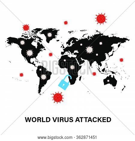 World Padlock Pandemic Virus Corona Lockdown Vector Covid-19