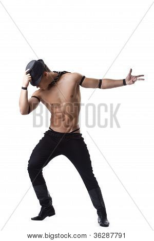strong man dance striptease in hat