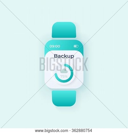 Files Backup Smartwatch Interface Vector Template. Mobile App Notification Day Mode Design. Data Cop