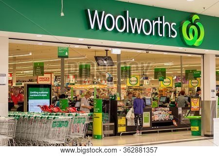 Sydney, Australia 2020-04-24. Exterior View Of Woolworths Supermarket During The Coronavirus Pandemi