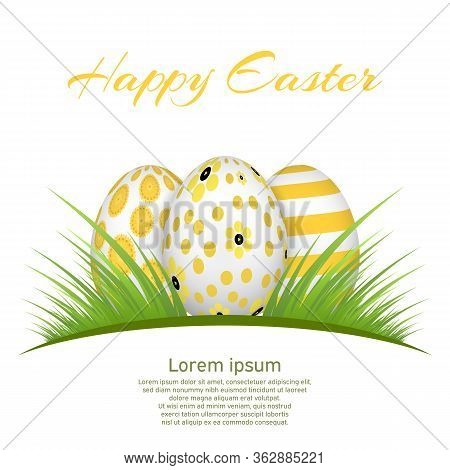 Vector Element For Design. Easter Eggs In Green Grass, Colorful, Isolated On White Background.
