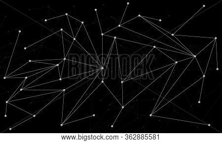 Abstract Black Bright Technology Vector Background. Low Poly, Molecule And Communication Background.