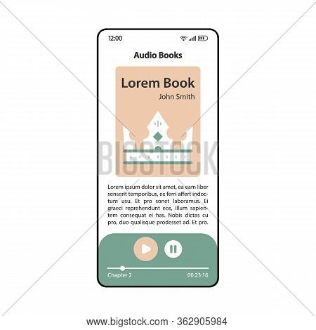 Audio Books App Smartphone Interface Vector Template. Mobile Application Page Modern Design Layout. 