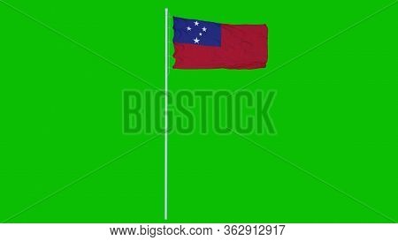 Samoa Flag Waving On Wind On Green Screen Or Chroma Key Background. 3d Rendering