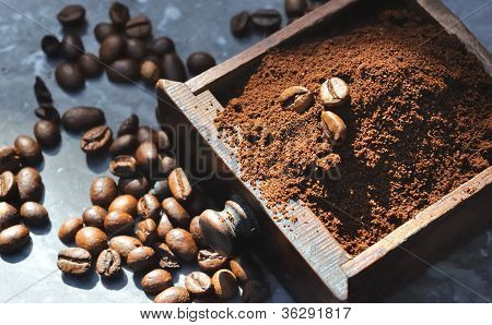 เมล็ดกาแฟและกาแฟคั่วบด