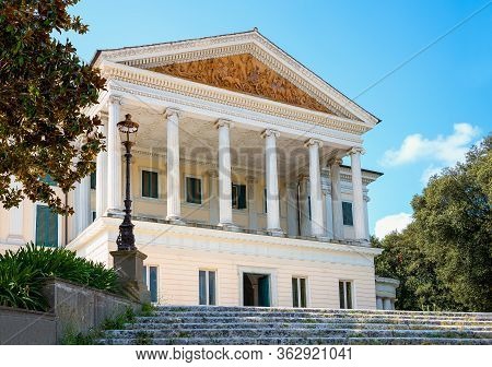 Rome, Italy - August 20, 2017:  View Of The Main Facade Of Villa Torlonia
