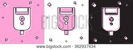 Set Electric Razor Blade For Men Icon Isolated On Pink And White, Black Background. Electric Shaver.