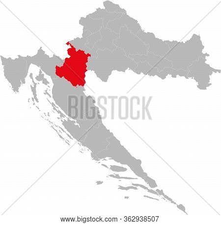 Karlovac County Highlighted On Croatia Map. Light Gray Background. Perfect For Business Concepts, Ba