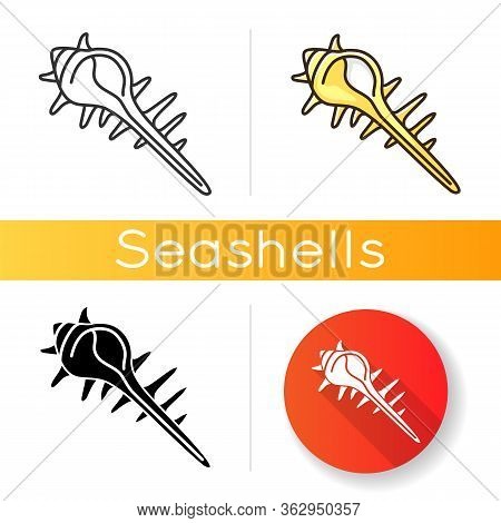 Exotic Spiked Sea Shell Black Glyph Icon. Tropical Cockleshell, Conchology Silhouette Symbol On Whit
