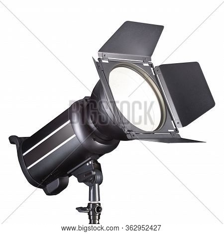 Photography Studio Flash Isolated On White Background With Lamp.