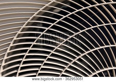 Close Up Of Air Conditioner Texture. Air Condition Cover Texture. Gray Protective Plastic Cover For 