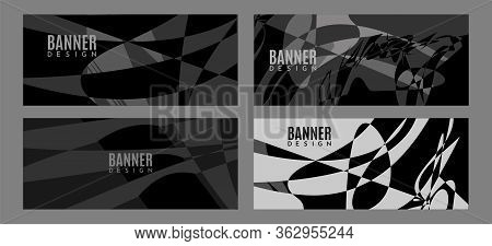 Set Of Black Banner Design Template. Wavy Lines And Smooth Shapes ...