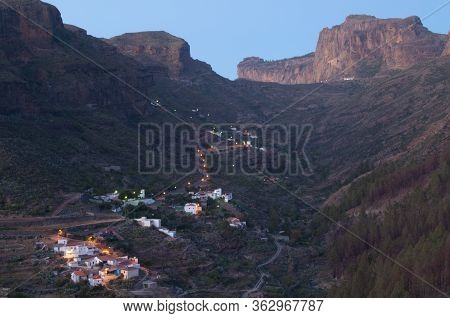 Village Of El Juncal At Sunset In The Nublo Rural Park.