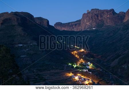 Village Of El Juncal At Sunset In The Nublo Rural Park.
