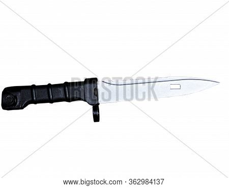Top View Of Ak 74 Bayonet Knife On A White Isolated Background.