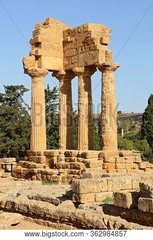 ruins of the temple of Castore and Polluce in the Valley of temples in Sicily- Italy