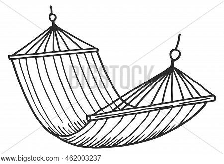 Hammock Sketch. Hanging Striped Fabric Bed Icon