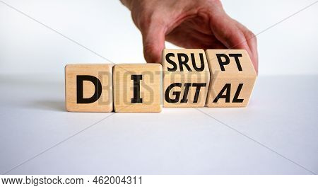 Demo And Design Symbol. Businessman Hand Turns Cubes And Changes The Word 'design' To 'demo'. Beauti