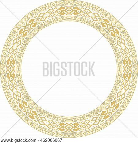 Vector Golden Round Belarusian National Ornament. Ethnic Circle Gold Border, Slavic Peoples Frame.