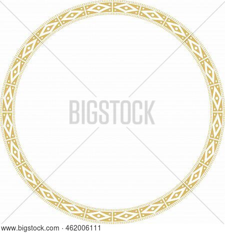 Vector Round Golden Border Ornament. Native American Tribes Framework, Circle.