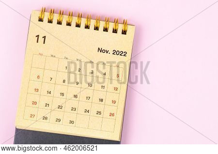 November 2022 Monthly Desk Calendar For 2022 Year Made From Craft Paper On Beautiful Background.