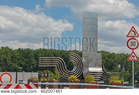 Szeged, Hungary - June 16, 2021: Historic 1879 Flood Memorial Landmark At Tisza River In Szeged, Hun