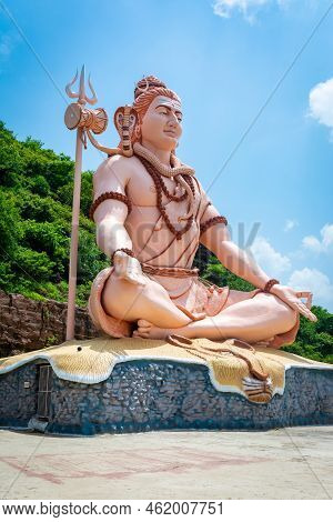 Hindu God Shiva Sculpture Sitting In Meditation. Yoga And Meditation Concept.