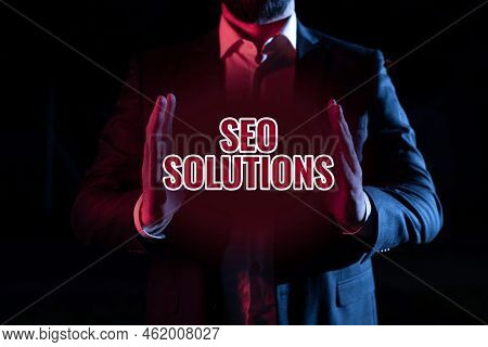 Writing Displaying Text Seo Solutions. Business Concept Search Engine Result Page Increase Visitors 