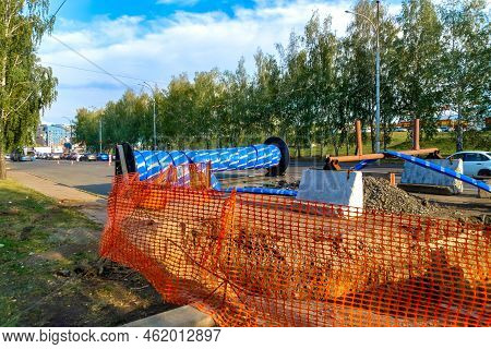 Restoration Of A Pipeline Under A City Street Using A Repair Sleeve Of A Long Pipe Inside A Damaged 