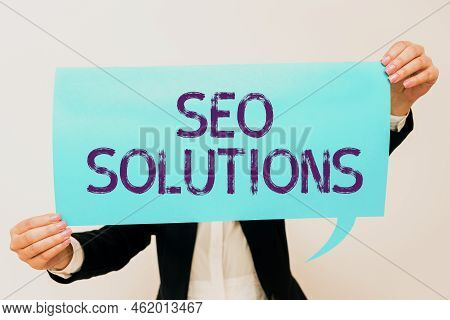 Inspiration Showing Sign Seo Solutions. Concept Meaning Search Engine Result Page Increase Visitors 