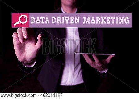 Sign Displaying Data Driven Marketing. Word Written On Strategy Built On Insights Analysis From Inte