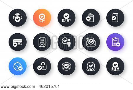 Approve Icons Set. Accepted Document, Approve Verification, Right Choice. Quality Check, Protection,