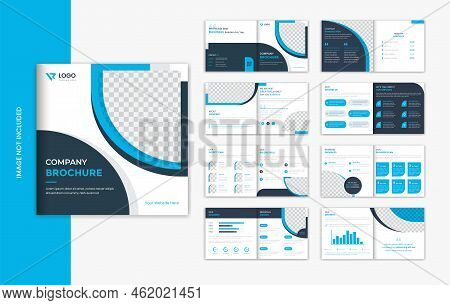 Blue Corporate 16 Pages Brochure Design Template, Business Profile Vector