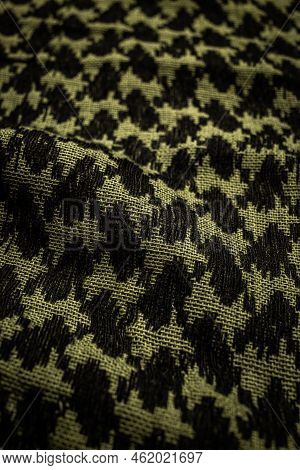 Keffieh Scarf. The Texture Of The Cotton Traditional Symbolic Arabian Scarf. Close-up Material. Khak