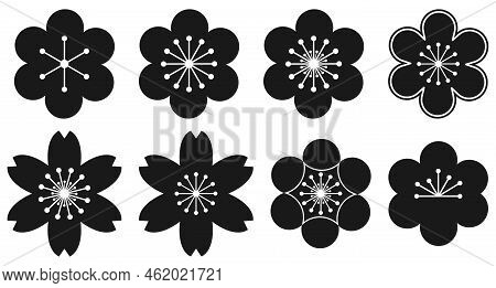 Plum Blossom Icons. Vector Illustration Isolated On White Background