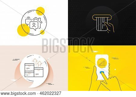 Minimal Set Of Wholesale Goods, Graph Chart And Credit Card Line Icons. Phone Screen, Quote Banners.