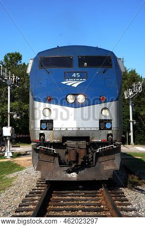 Cary, North Carolina, Usa, August 27, 2022: Front Of An Amtrak Train