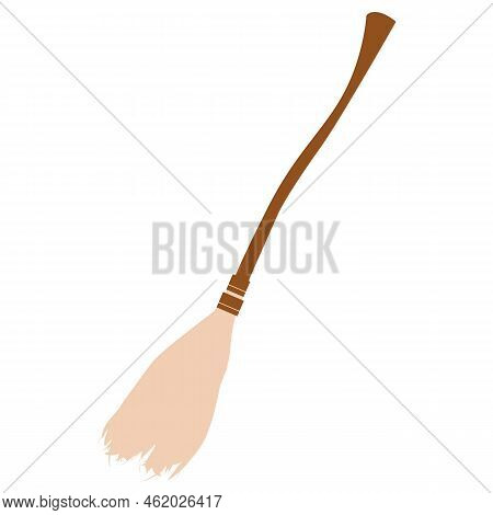 Broom Icon. Helloween Witch Broom. Colorful Vector Illustration Isolated On White Background.
