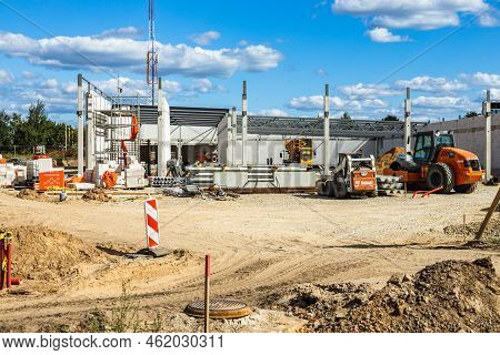 Story Building Steel Frame Under Construction. Alytus, Lithuania 4 September 2022