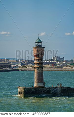 Europe, France, Dunkerque - July 9, 2022: Port Scenery. Closeup Of Historic Feu De Saint Pol, Light,